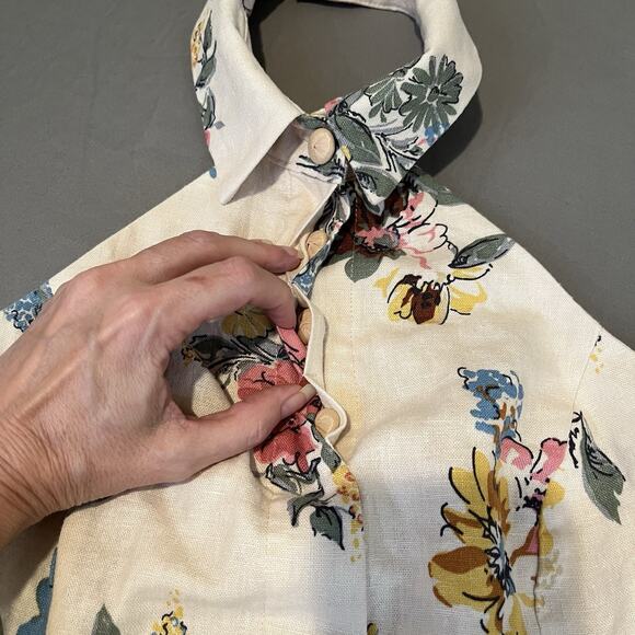 House of Harlow 1960 Size 2 Ivory Floral Linen Blend Halter Romper Woven Belt - Picture 6 of 12